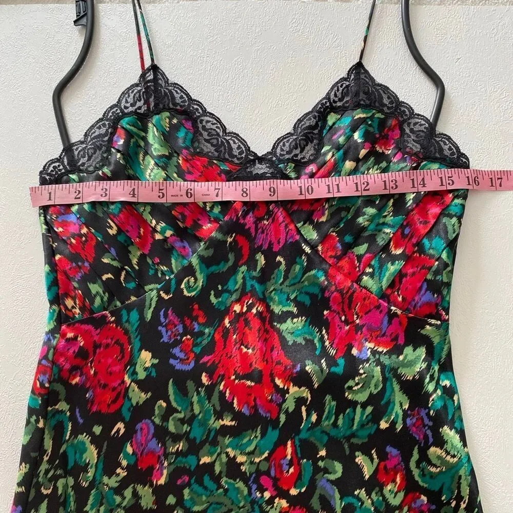 Victoria’s Secret Floral Slip Dress Lace Trim Mini Pleated Hem Size S